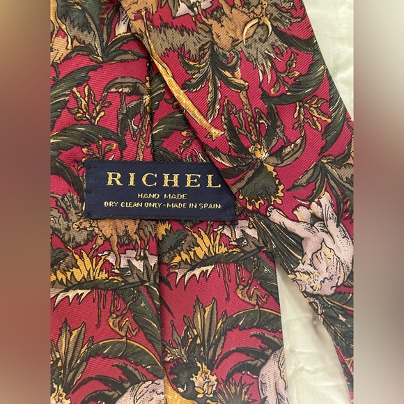RICHEL Tie Silk Spain made Animal Jungle Print EUC - Picture 4 of 11